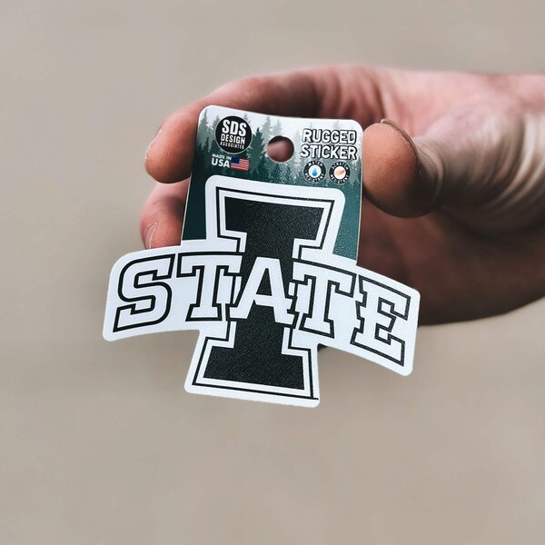 I-State Black & White Rugged Sticker (2.5"x3.5")